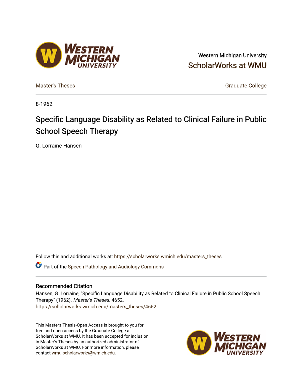 Specific Language Disability As Related to Clinical Failure in Public