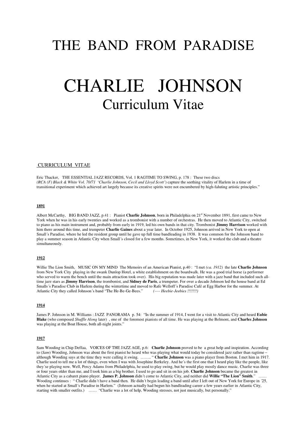 CHARLIE JOHNSON Curriculum Vitae