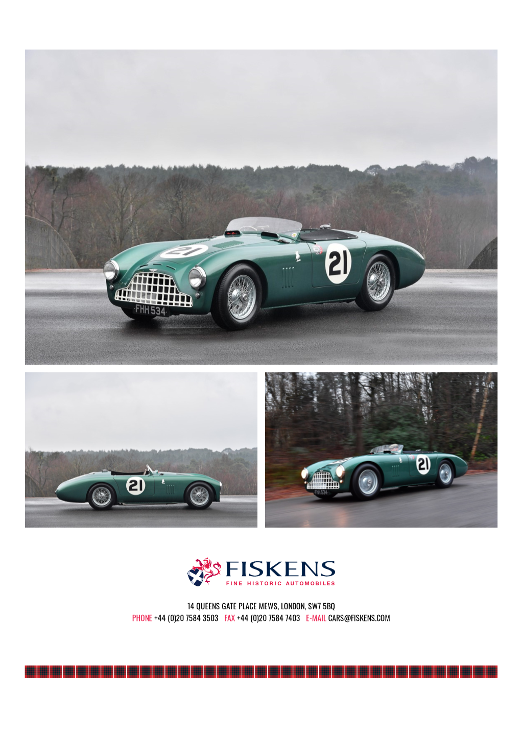 20 7584 7403 E-Mail Cars@Fiskens.Com 1952 Aston Martin Db3