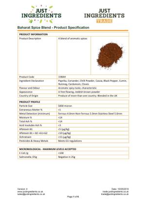 Baharat Spice Blend - Product Specification