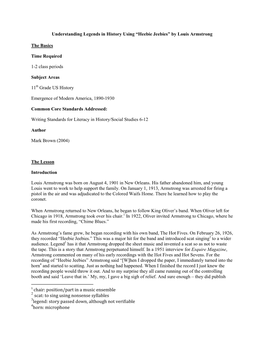 Understanding Legends in History Using “Heebie Jeebies” by Louis Armstrong the Basics Time Required 1-2 Class Periods Subjec