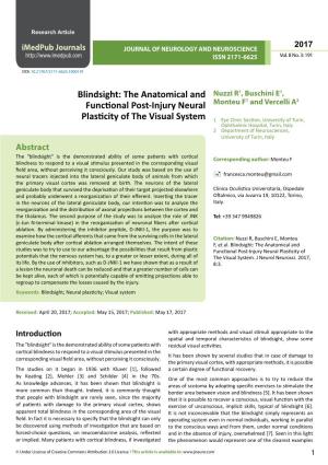 Blindsight: the Anatomical and Nuzzi R1, Buschini E1, 1 2 Functional Post-Injury Neural Monteu F and Vercelli A