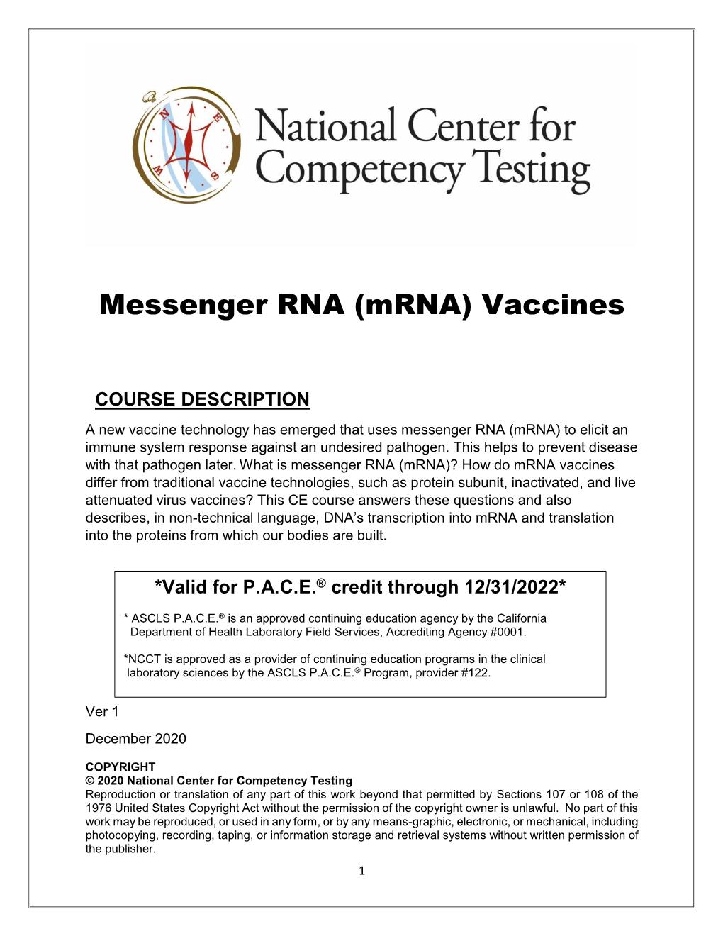 Messenger RNA (Mrna) Vaccines