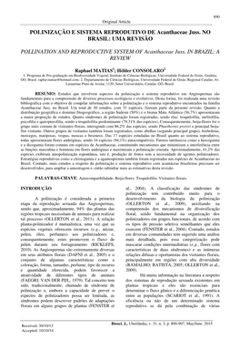 POLINIZAÇÃO E SISTEMA REPRODUTIVO DE Acanthaceae Juss. NO BRASIL: UMA REVISÃO