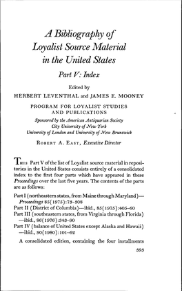 A Bibliography of Loyalist Source Material in the United States Part V: Index