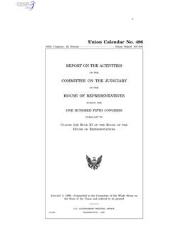 Union Calendar No. 486 105Th Congress, 2D Session – – – – – – – – – – – – House Report 105–845