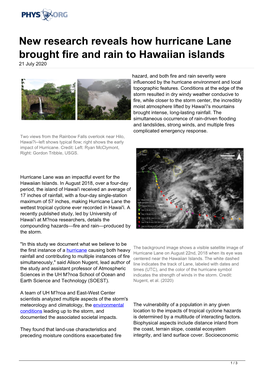 New Research Reveals How Hurricane Lane Brought Fire and Rain to Hawaiian Islands 21 July 2020