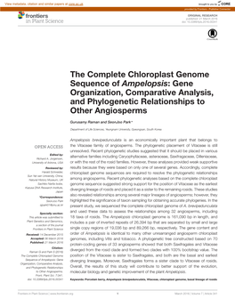 The Complete Chloroplast Genome Sequence of Ampelopsis: Gene Organization, Comparative Analysis, and Phylogenetic Relationships to Other Angiosperms