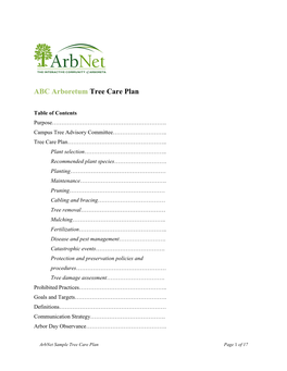 ABC Arboretum Tree Care Plan