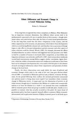 Ethnic Differences and Economic Change in a Local Malaysian Setting