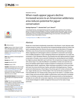 When Roads Appear Jaguars Decline: Increased Access to an Amazonian Wilderness Area Reduces Potential for Jaguar Conservation