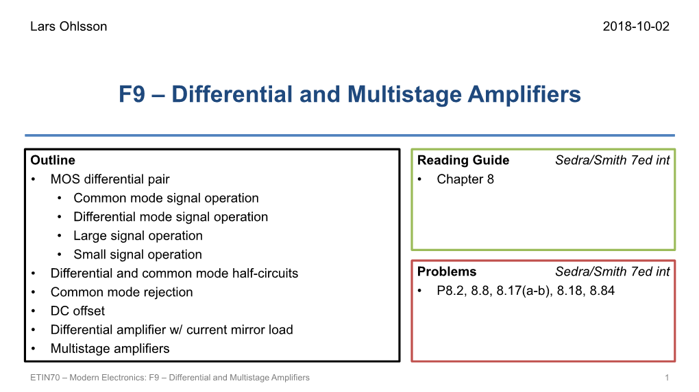 F9 – Differential and Multistage Amplifiers