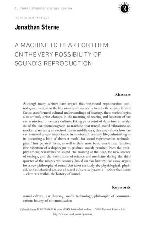 A Machine to Hear for Them: on the Very Possibility of Sound’S Reproduction