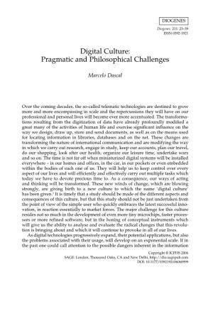Digital Culture: Pragmatic and Philosophical Challenges