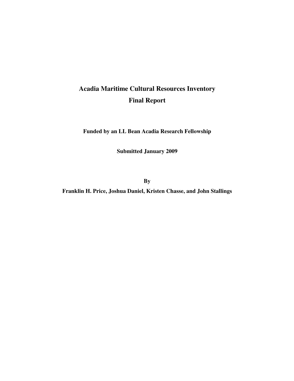 Acadia Maritime Cultural Resources Inventory Final Report