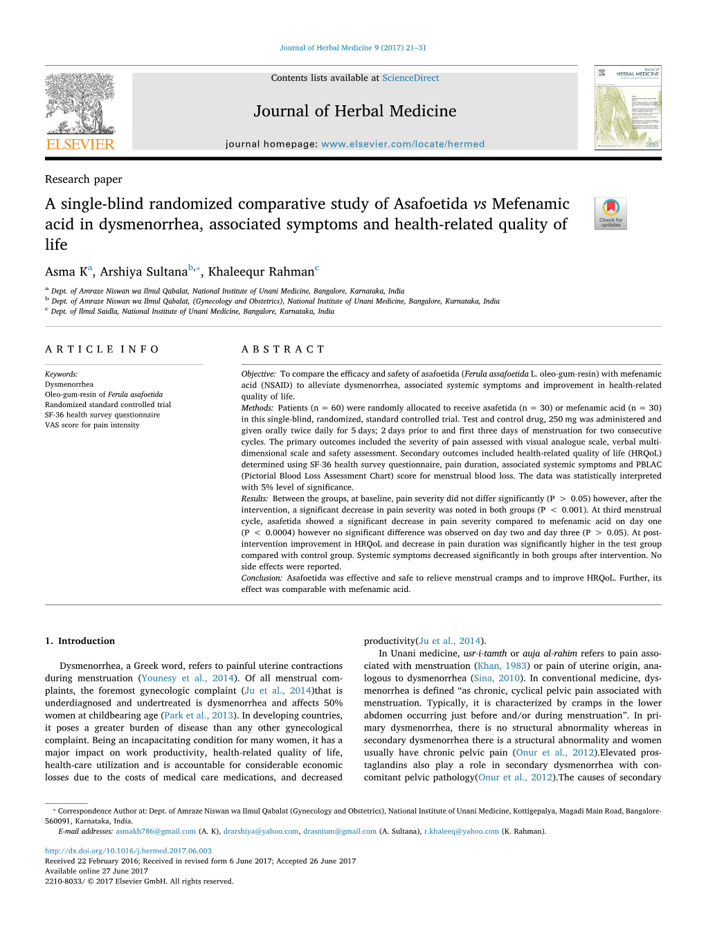 A Single-Blind Randomized Comparative Study of Asafoetida Vs