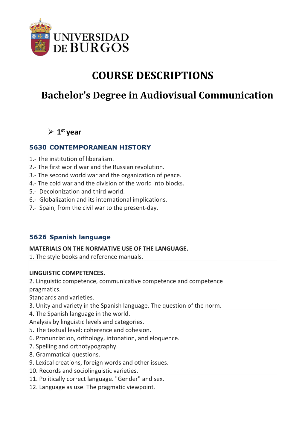 Course Descriptions. Audiovisual Communication