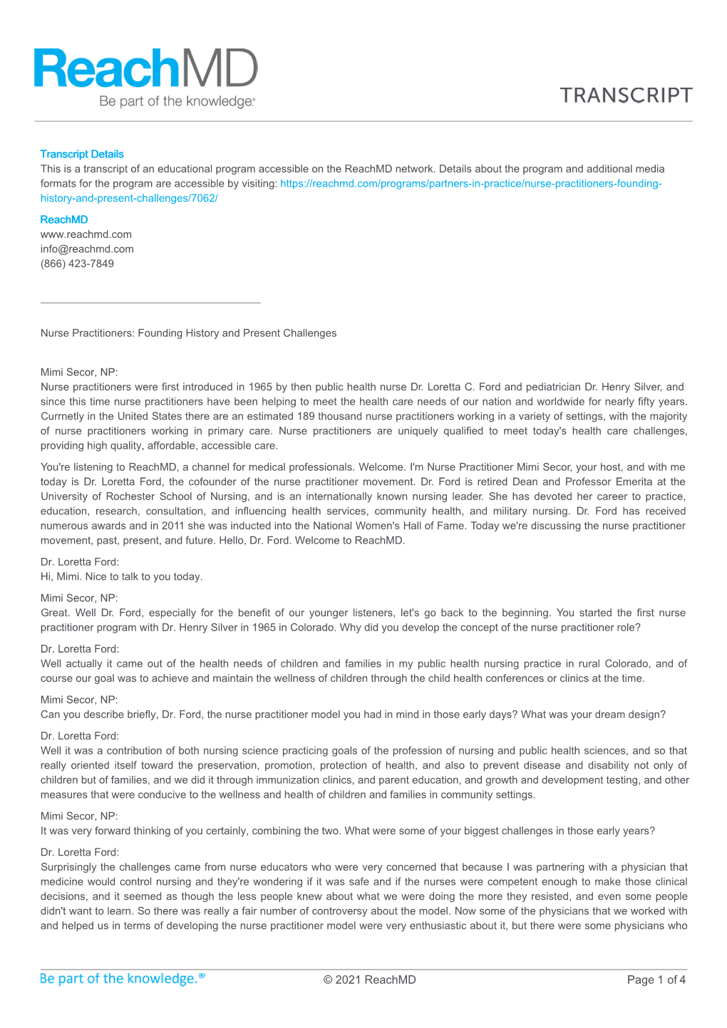 © 2021 Reachmd Page 1 of 4 Had Reservations, Let's Say, More Than Resistance It Was Reservations About Our Work with Nurses to Make These Kinds of Decisions