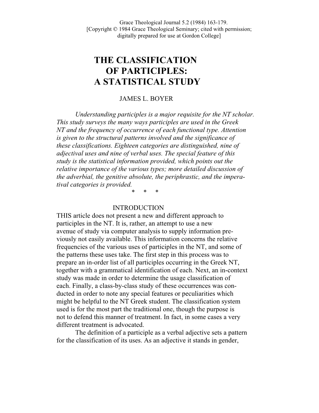 The Classification of Participles: a Statistical Study