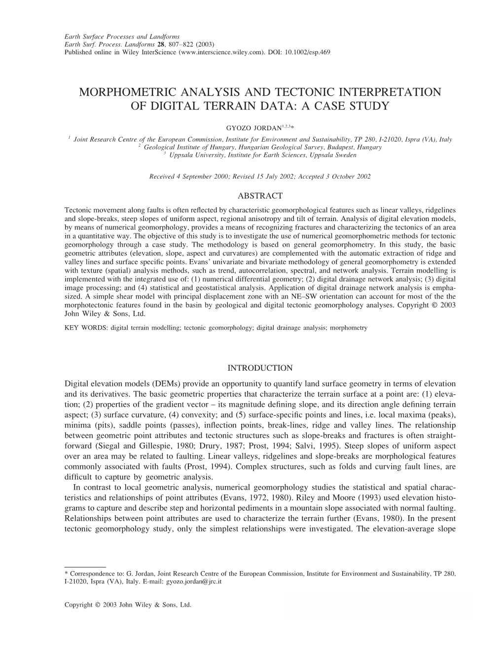 Morphometric Analysis and Tectonic Interpretation of Digital Terrain Data: a Case Study