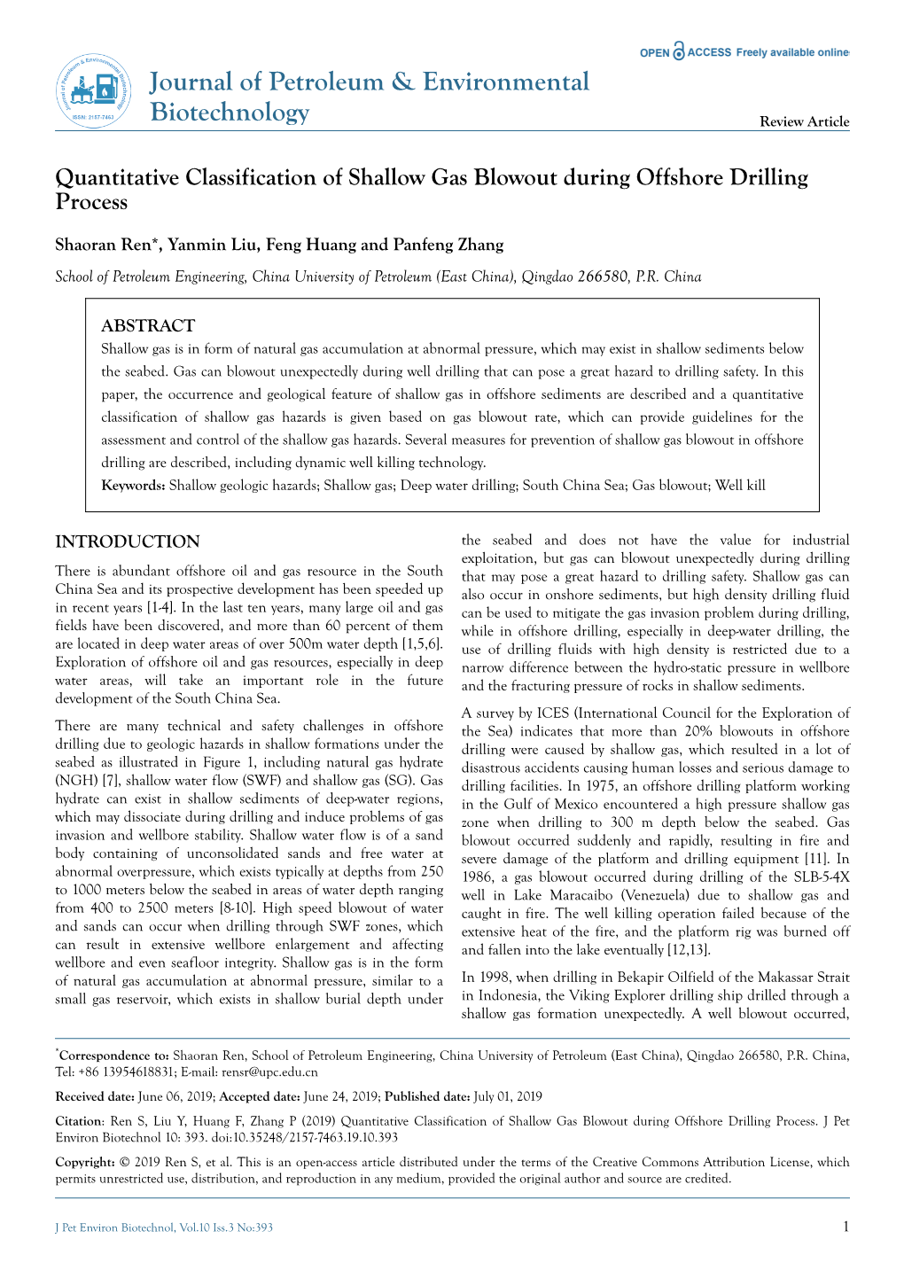 Quantitative Classification of Shallow Gas Blowout During Offshore Drilling Process