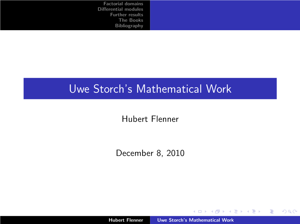 Uwe Storch's Mathematical Work