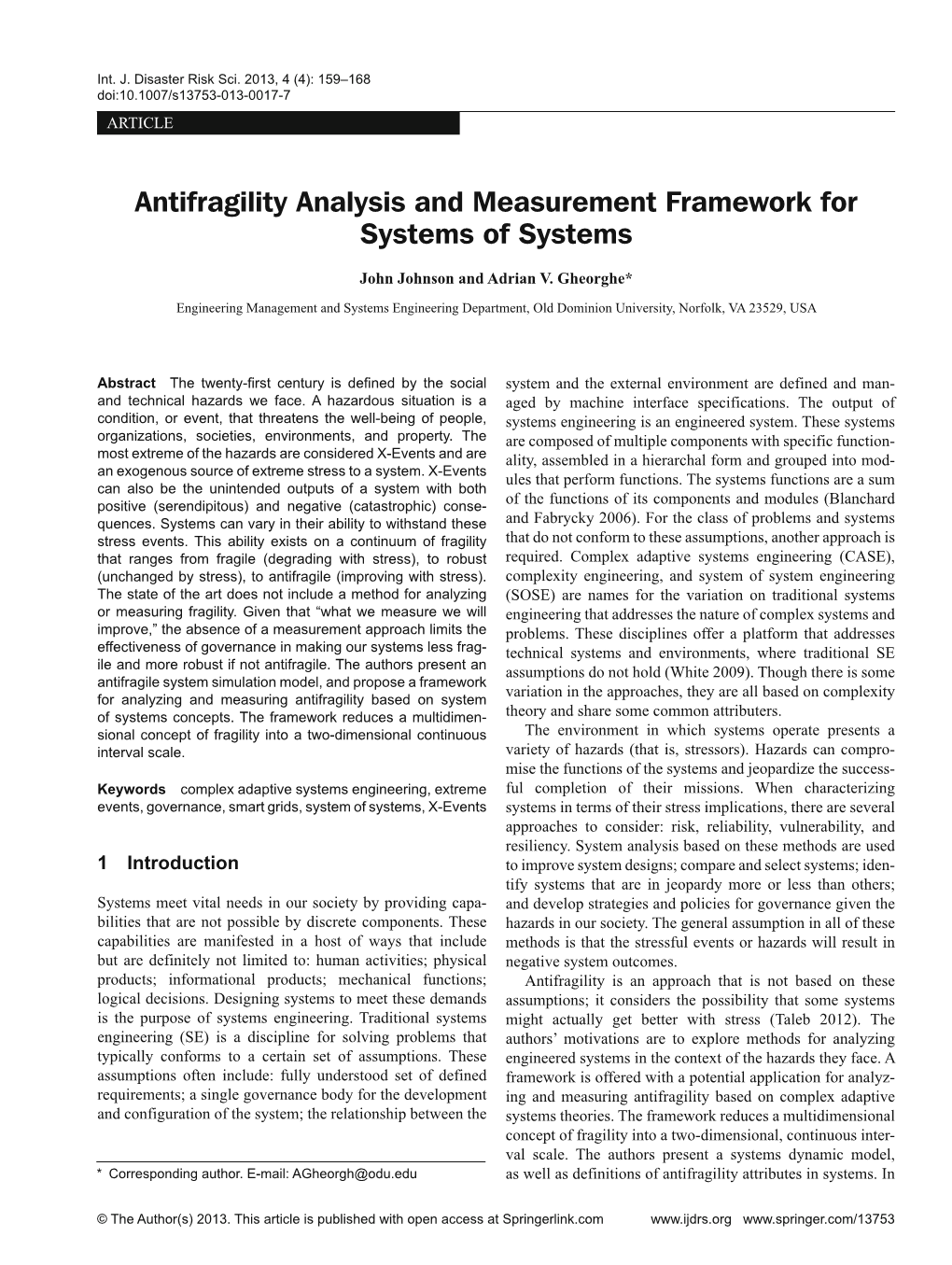 Antifragility Analysis and Measurement Framework for Systems of Systems