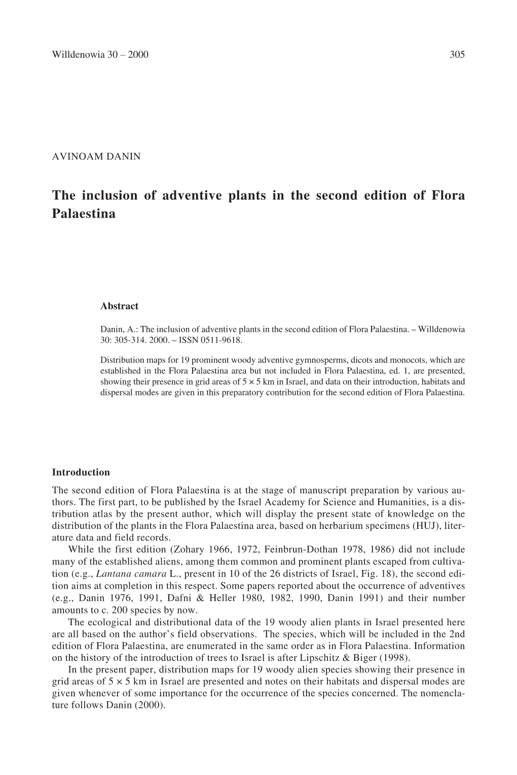 The Inclusion of Adventive Plants in the Second Edition of Flora Palaestina
