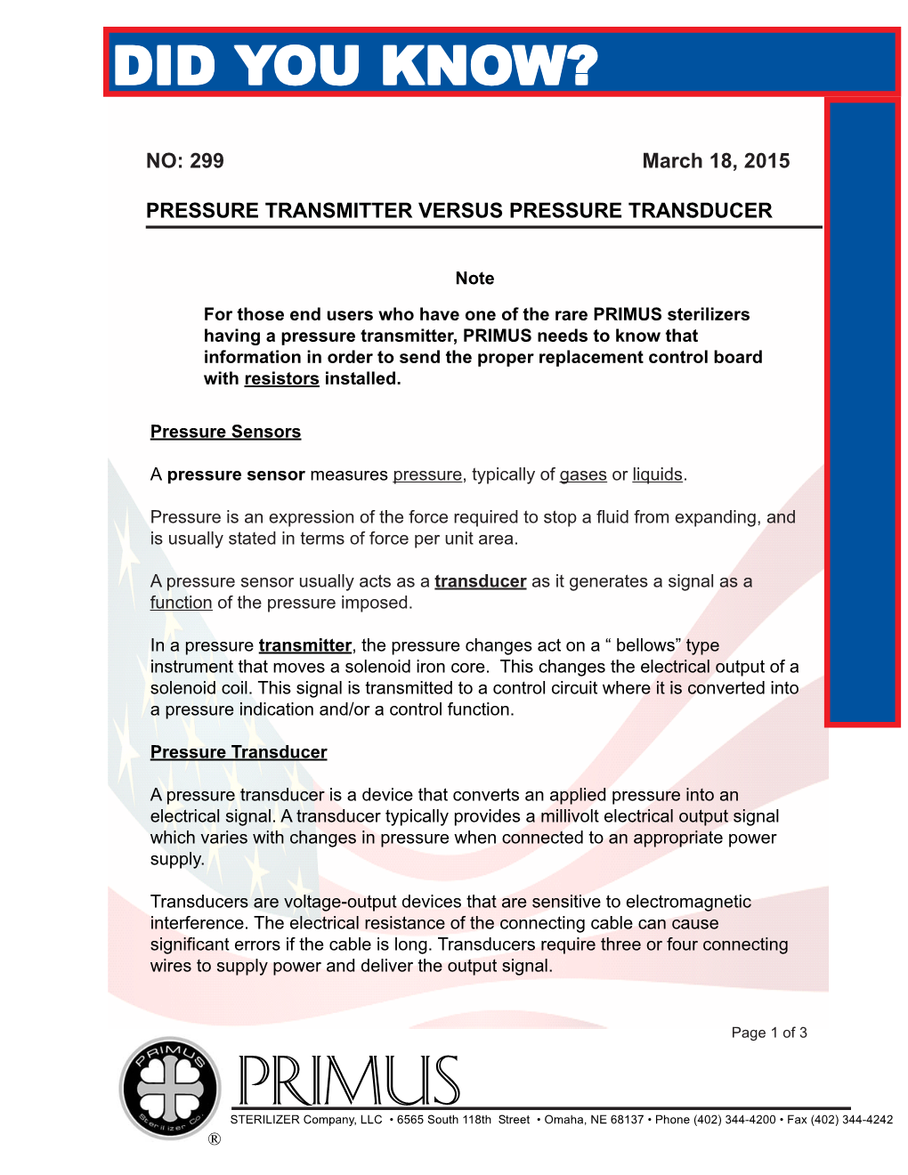 Did You Know-299 Pressure Transmitter Versus Pressure