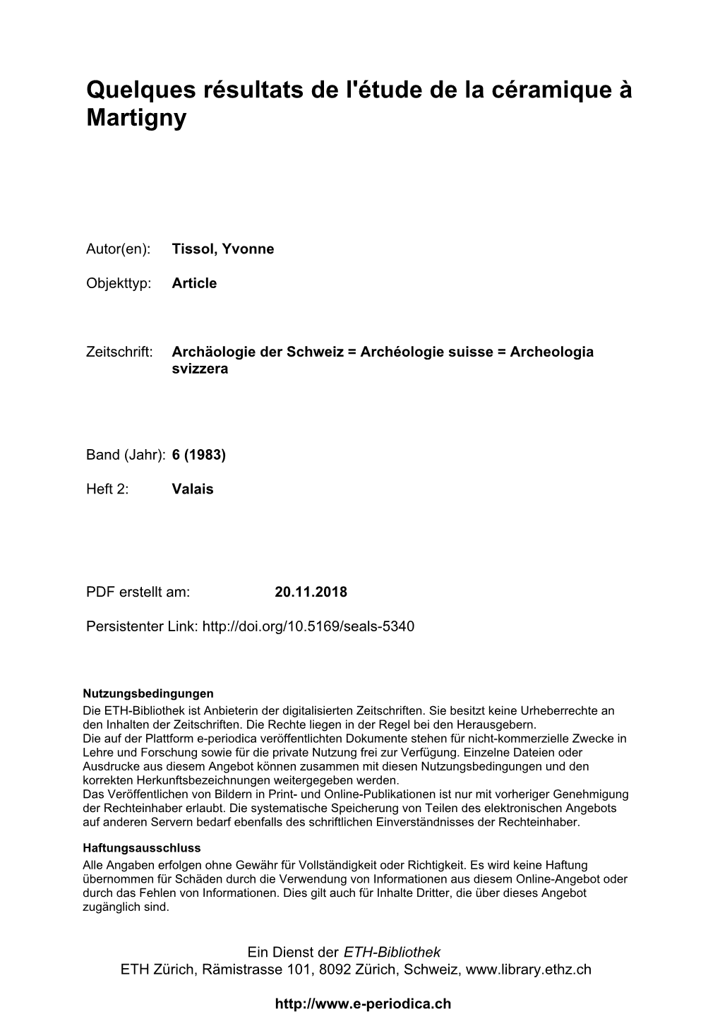 Quelques Résultats De L'étude De La Céramique À Martigny