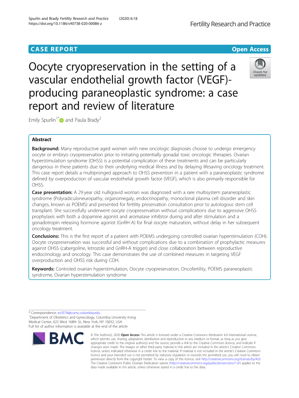 Oocyte Cryopreservation in the Setting of a Vascular Endothelial Growth Factor