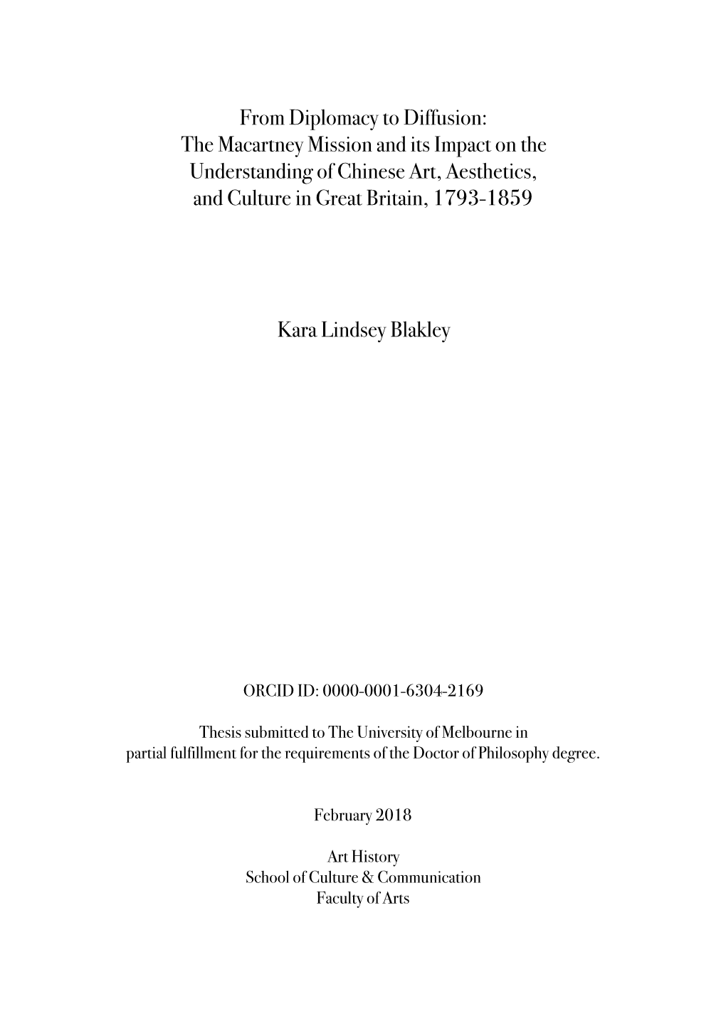 The Macartney Mission and Its Impact on the Understanding of Chinese Art, Aesthetics, and Culture in Great Britain, 1793-1859