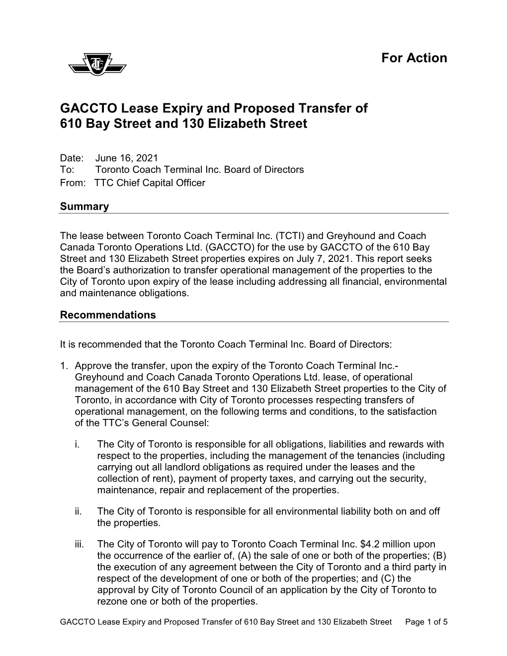 For Action GACCTO Lease Expiry and Proposed Transfer of 610 Bay