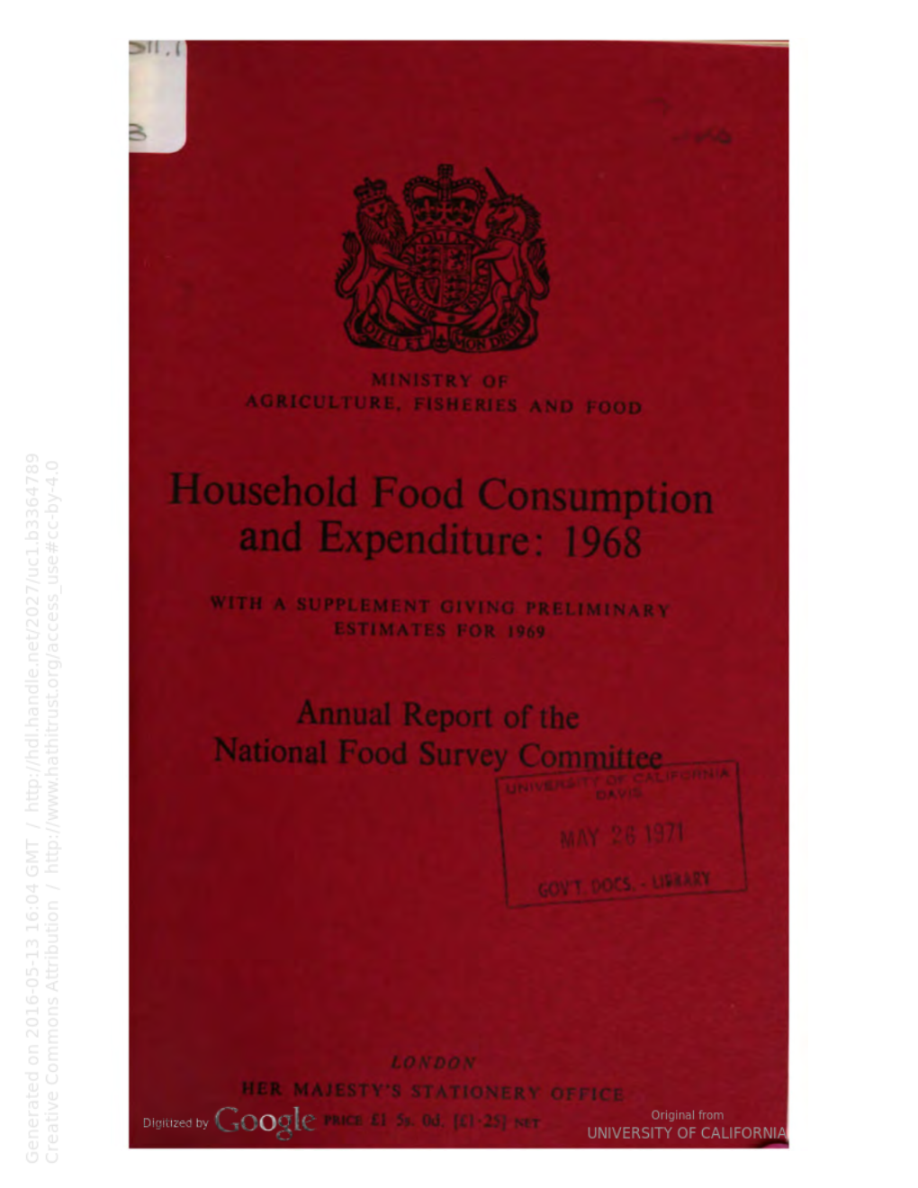 Ousehold Food Consumption and Expenditure: 1968