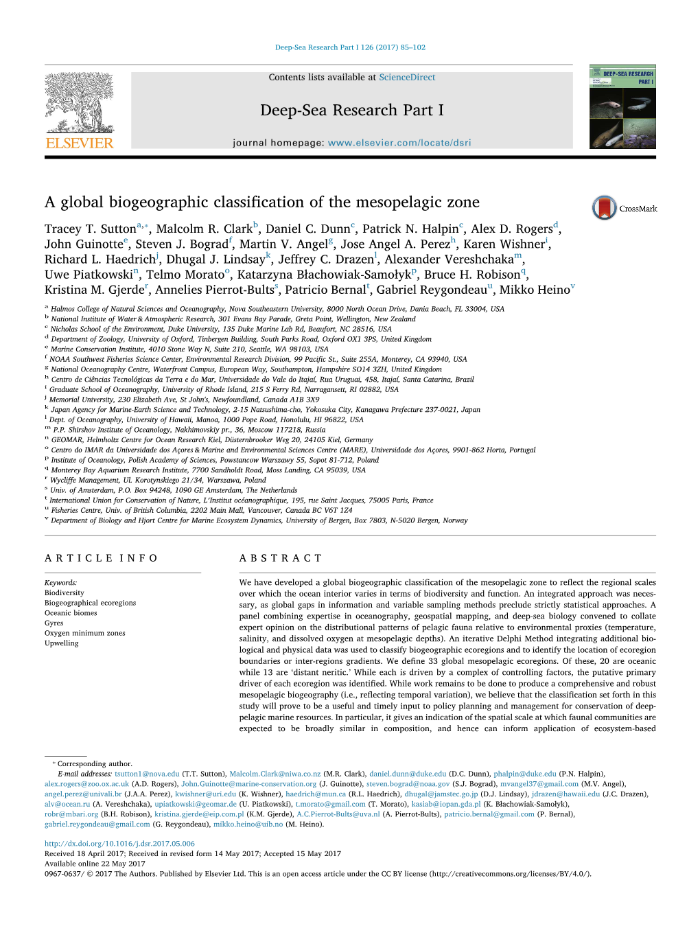 A Global Biogeographic Classification of the Mesopelagic Zone