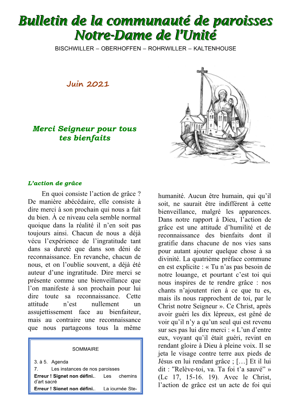 Bulletin De La Communauté De Paroisses Notre-Dame De L'unité