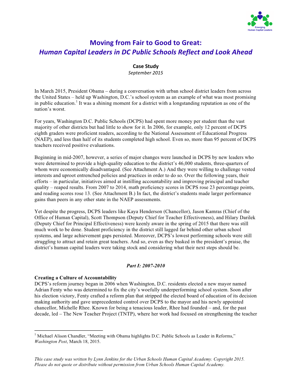 Human Capital Leaders in DC Public Schools Reflect and Look Ahead