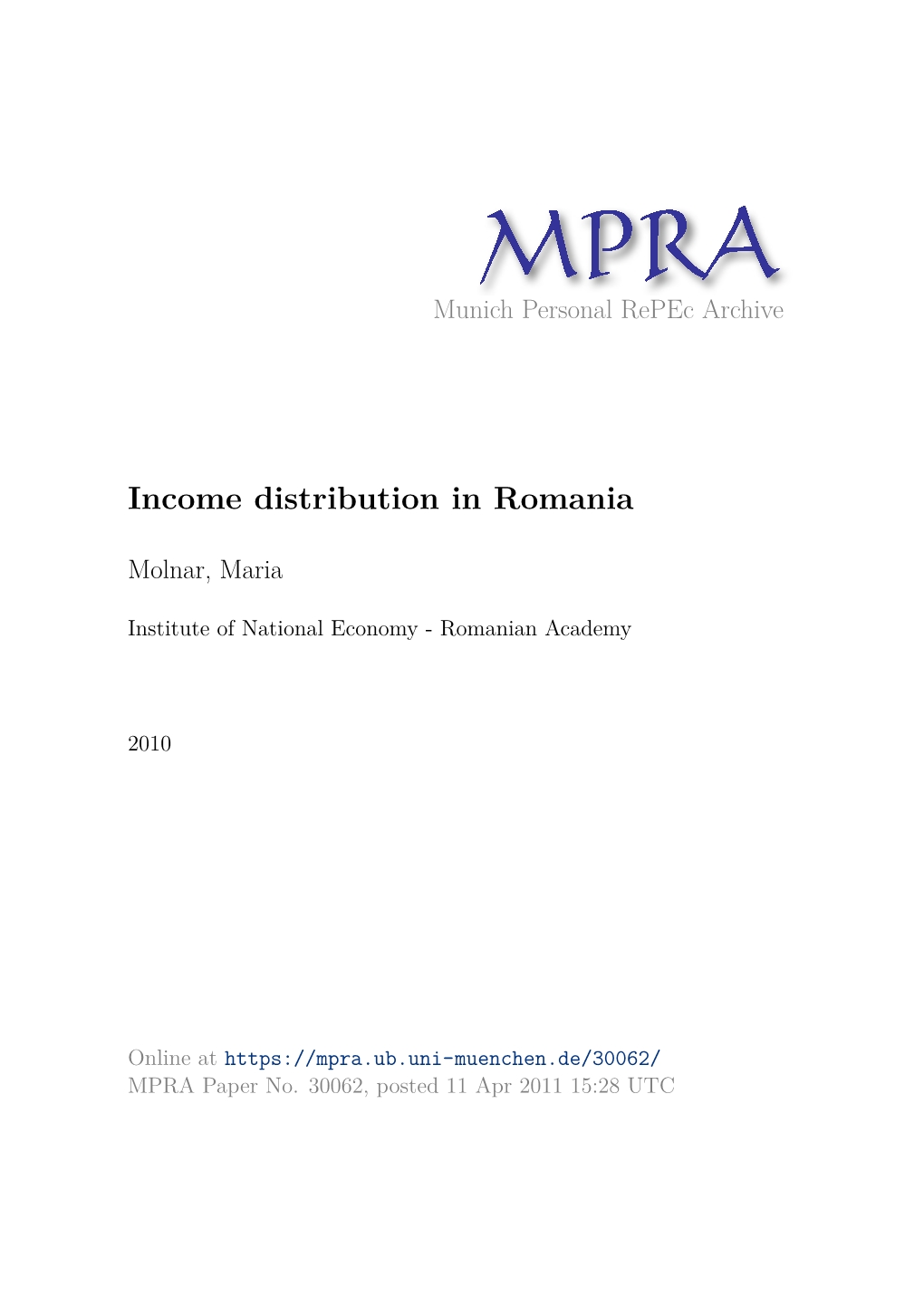 Income Distribution in Romania