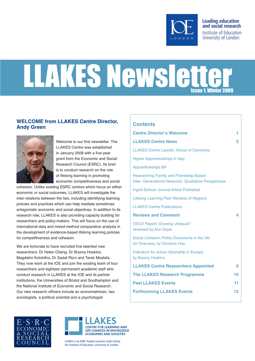 LLAKES Newsletterissue 1, Winter 2009