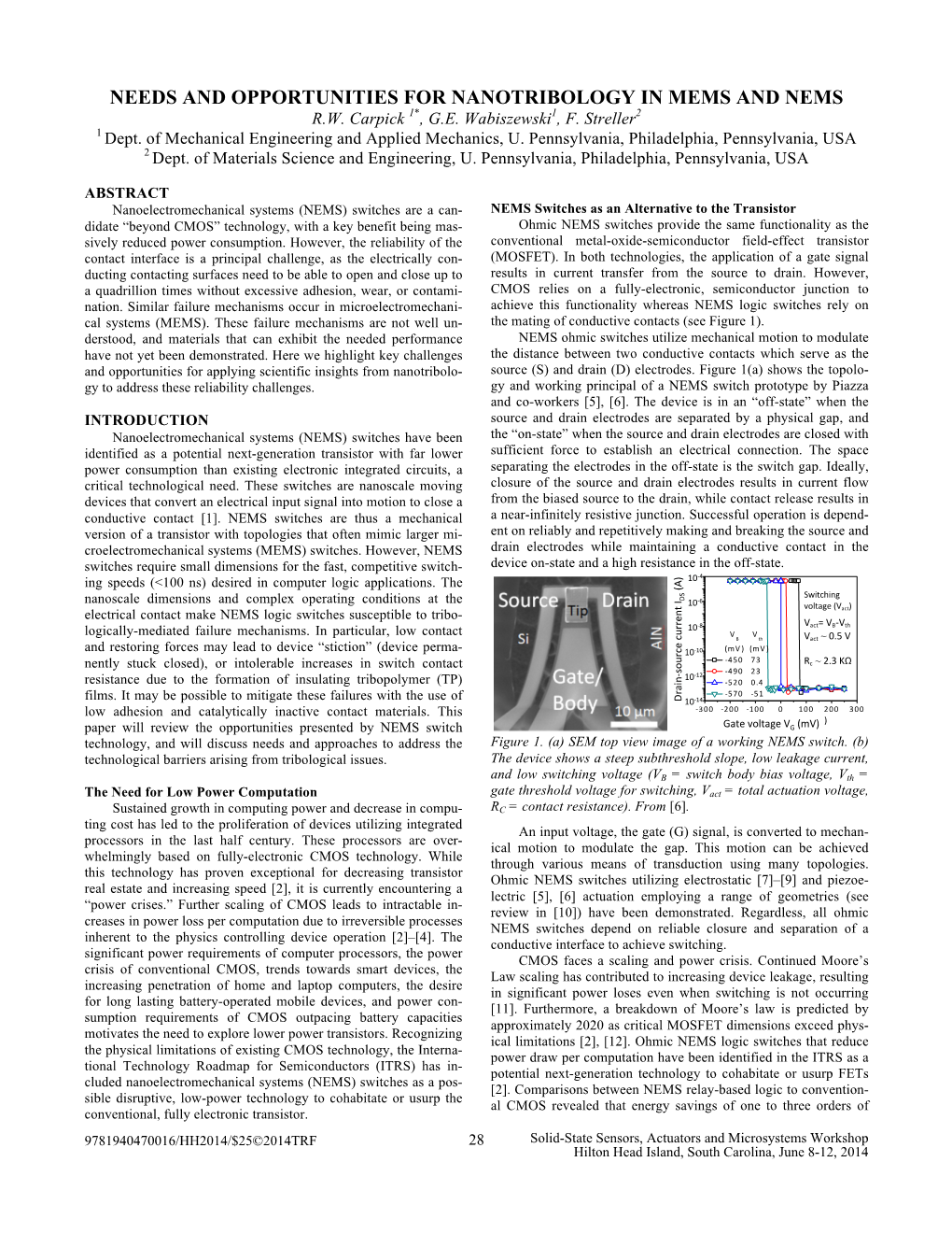 Needs and Opportunities for Nanotribology in Mems and Nems R.W