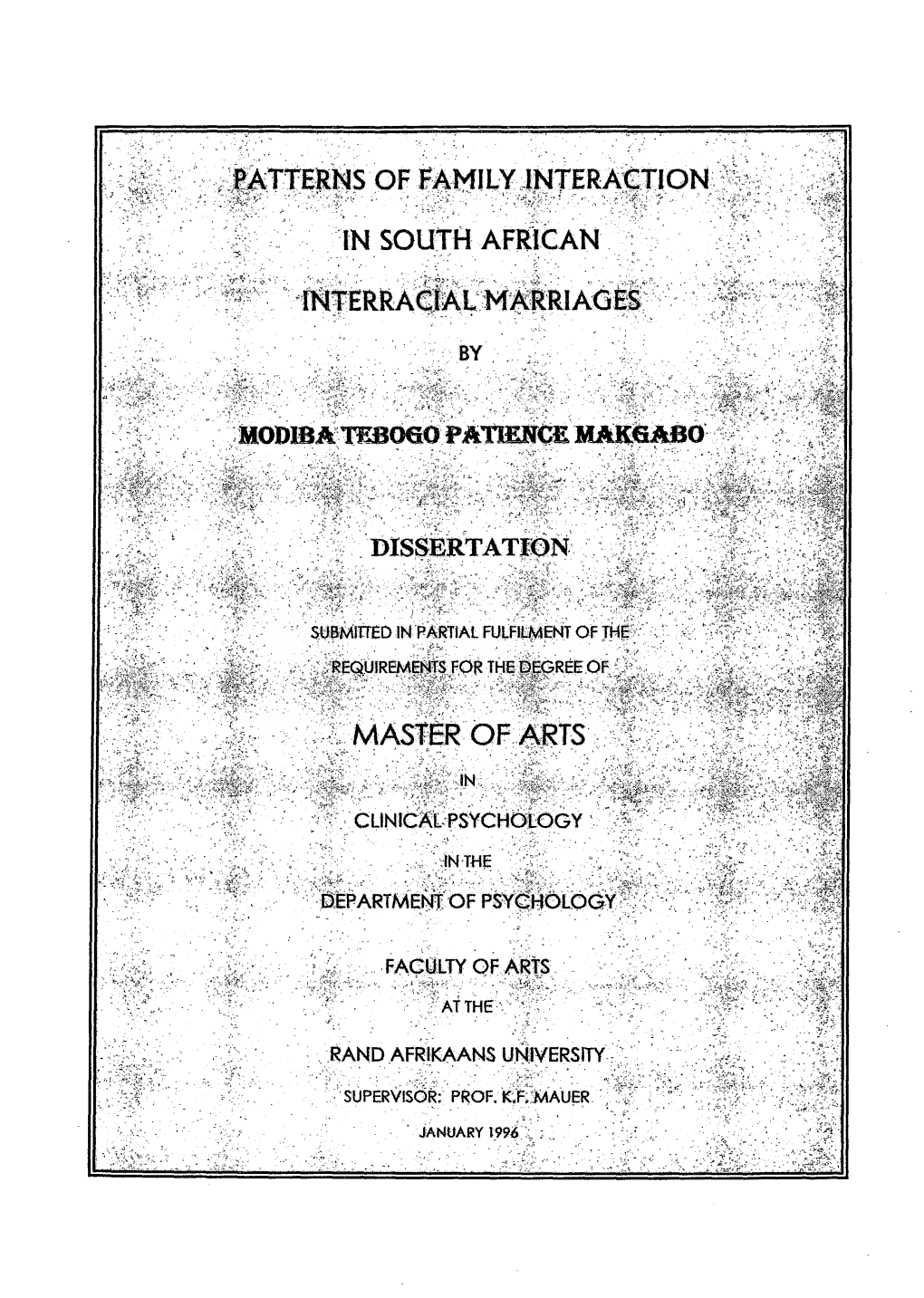 Patterns of Family Interaction in South African Interracial Marriages