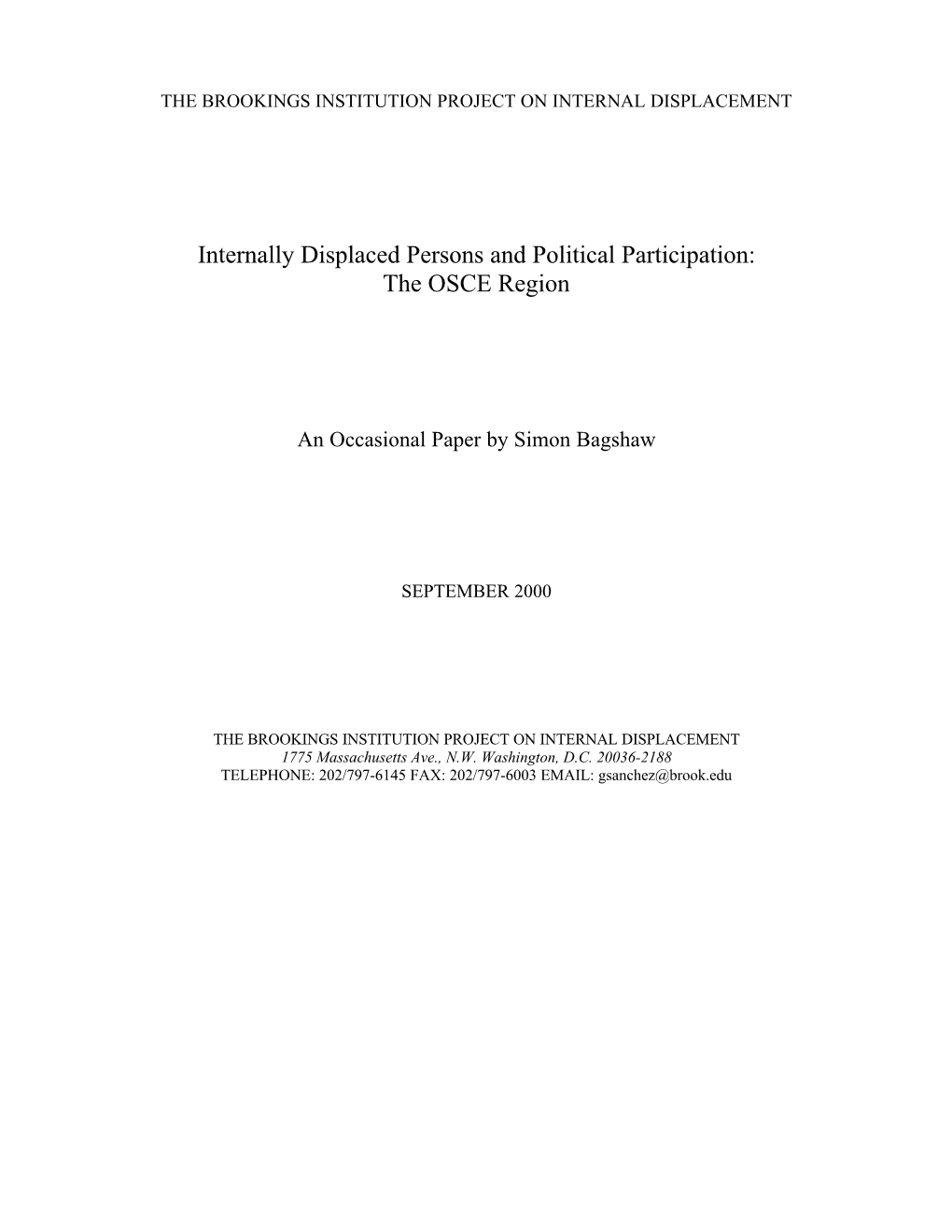 Internally Displaced Persons and Political Participation: the OSCE Region