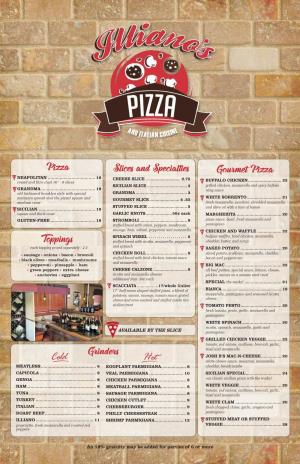 Pizza Gourmet Pizza Toppings Slices and Specialties Grinders