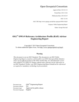 OWS-9 Reference Architecture Profile (RAP) Advisor Engineering Report