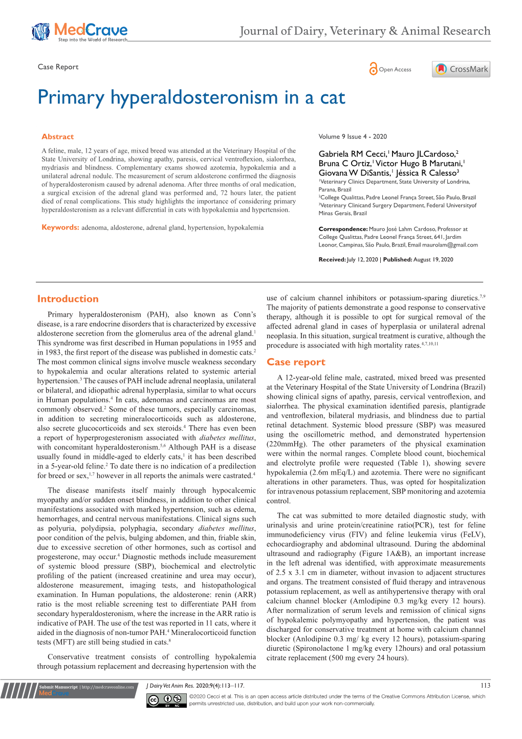 Primary Hyperaldosteronism in a Cat