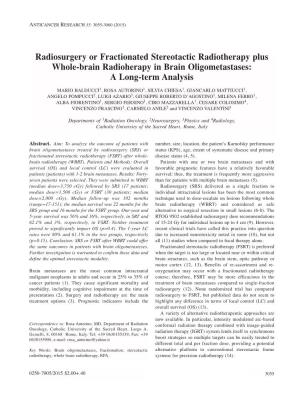 Radiosurgery Or Fractionated Stereotactic Radiotherapy Plus Whole-Brain Radioherapy in Brain Oligometastases: a Long-Term Analysis