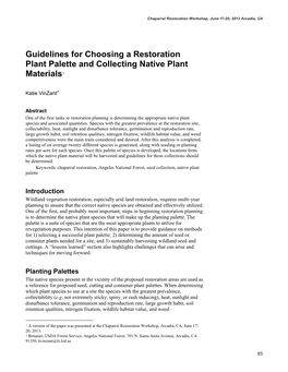 Guidelines for Choosing a Restoration Plant Palette and Collecting Native Plant Materials1