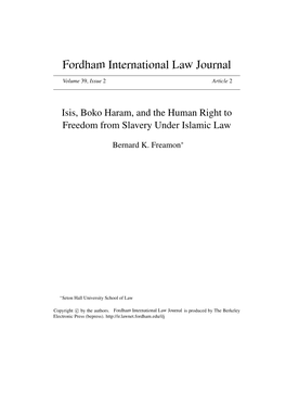 Isis, Boko Haram, and the Human Right to Freedom from Slavery Under Islamic Law