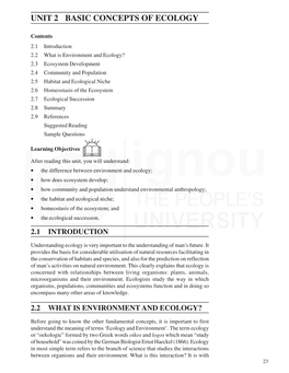 UNIT 2 BASIC CONCEPTS of ECOLOGY Environmental Anthropology