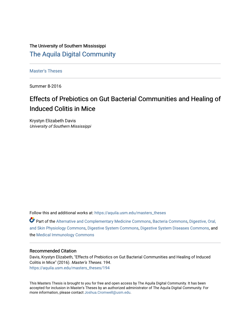 Effects of Prebiotics on Gut Bacterial Communities and Healing of Induced Colitis in Mice